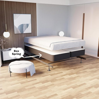 Nutan, 4-Inch Sturdy Wood Box Spring for Mattress Support - Durable and Fully Assembled, Natural Wood Foundation for Queen, Gray