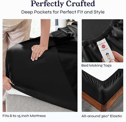 California Design Den Soft Twin Sheets Set - 400 Thread Count Sateen, 100% Cotton Sheets, Deep Pockets, Cooling and Durable Bedding Set for Dorm Rooms & Adults - Black
