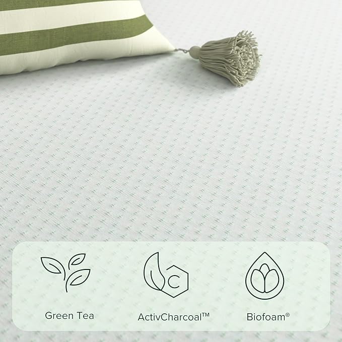 ZINUS 8 Inch Green Tea Memory Foam Mattress, Full, Fiberglass Free, Patented Custom Contour Support, Sturdy Base Foam, CertiPUR-US Certified, Mattress in A Box, White