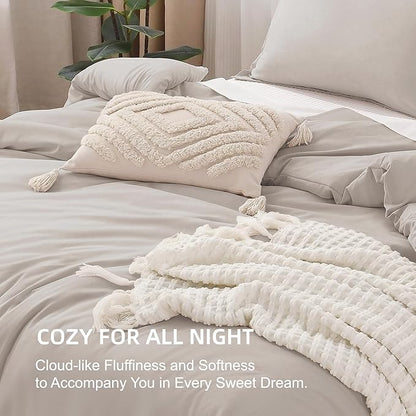 Litanika Comforters Linen Oversized Queen Size, 3 Pieces Lightweight Solid Bedding Comforter Set, All Season Fluffy Bed Set (98x98In Comforter & 2 Pillowcases)