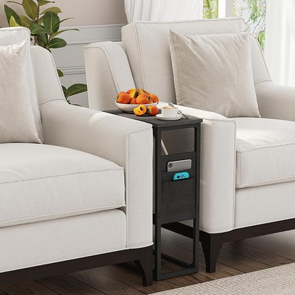 TUTOTAK C Shaped End Table, Side Table for Couch, Sofa Table with Storage Bag, TV Tray for Living Room, Bedroom, Black TB01BK0822