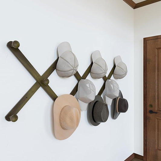 SKOLOO Hat Rack for Wall with 11 Hooks, 24 inch Solid Wooden, Modern, Huge Coat Rack Wall Mount for Coats, Hats, Bags, Cowboy Caps, Baseball Caps, Dark Walnut Color
