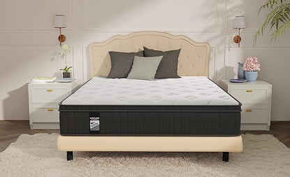 King Mattress, 12 Inch Hybrid Mattress in a Box with Gel Memory Foam and Pocket Spring, Medium Firm Feel, Cooler Sleep & Pressure Relief, 76 * 80 * 12, 120 Nights Risk-Free Trial