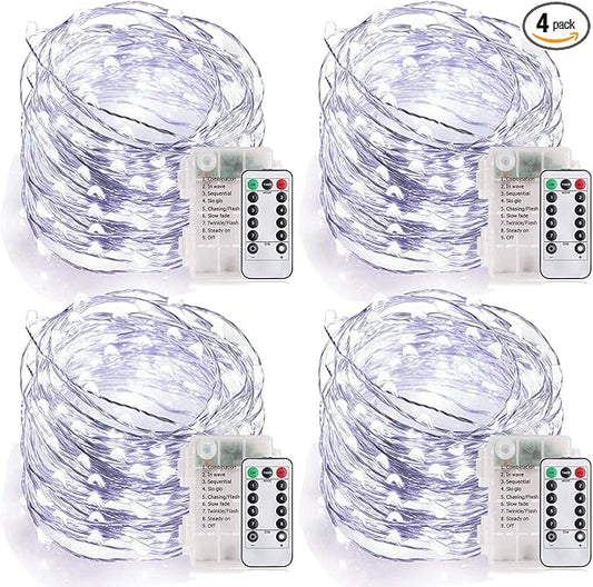 MUMUXI Fairy Lights with Remote Control, 33 Ft 100 LED Battery Operated String Lights, Waterproof Decorative Lighting for Outdoor and Indoor, Cool White LED for Christmas, Halloween, Festive Events