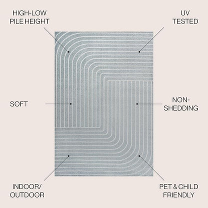 Eyely NCS101F-8 Odense High-Low Minimalist Angle Geometric Light Blue/Cream 8 ft. x 10 ft. Indoor/Outdoor Area Rug, for Home, Backyard, Patio, Porch, Bedroom, Kitchen, Living Room