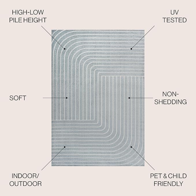 Eyely NCS101F-4 Odense High-Low Minimalist Angle Geometric Light Blue/Cream 4 ft. x 6 ft. Indoor/Outdoor Area Rug, for Home, Backyard, Patio, Porch, Bedroom, Kitchen, Living Room