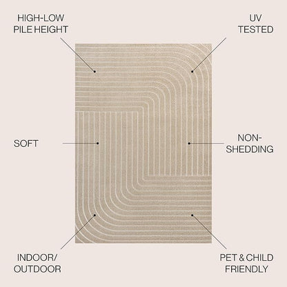 Eyely NCS101E-8 Odense High-Low Minimalist Angle Geometric Beige/Cream 8 ft. x 10 ft. Indoor/Outdoor Area Rug, for Home, Backyard, Patio, Porch, Bedroom, Kitchen, Living Room