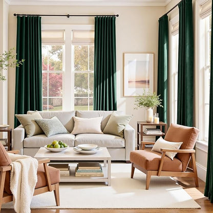 Lazzzy Velvet Blackout Curtains Thermal Insulated Room Window Drapes Super Soft Luxury Curtains for Living Room Bedroom Rod Pocket 2 Panels, Emerald Green, 52" W x 120" L