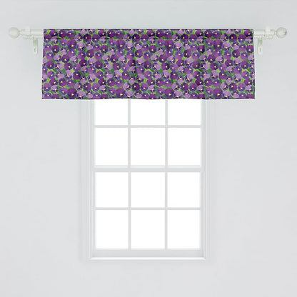 Ambesonne Botanical Window Valance, Green Field Full of Burgeoning Pansy Inflorescence Garden Flourish Bedding Plants, Curtain Valance for Kitchen Bedroom Decor with Rod Pocket, 54" X 18", Purple