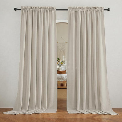 RYB HOME Extra Wide Semi Sheer Curtains, Breathable Room Divider Curtains for Office Bedroom Separation, Large Window Treatment for Sliding Glass Door, Angora, W 70 x L 95, 2 Pcs