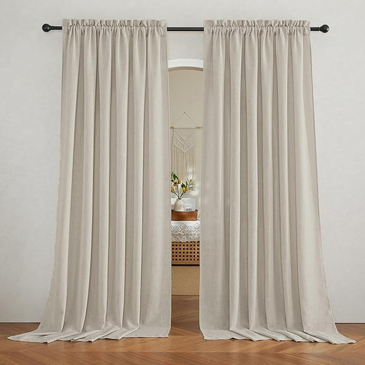 RYB HOME Extra Wide Semi Sheer Curtains, Breathable Room Divider Curtains for Office Bedroom Separation, Large Window Treatment for Sliding Glass Door, Angora, W 70 x L 95, 2 Pcs