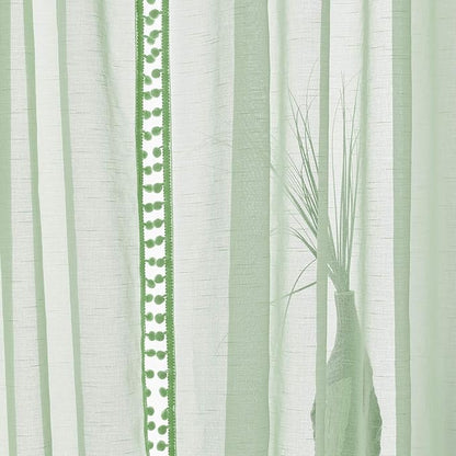 Treatmentex Sage Green Sheer Curtains for Kids-Room 63 inches Slub Textured Pom Pom Window Drapes for Bedroom Sage 52" W x 2 Panels Rod Pocket