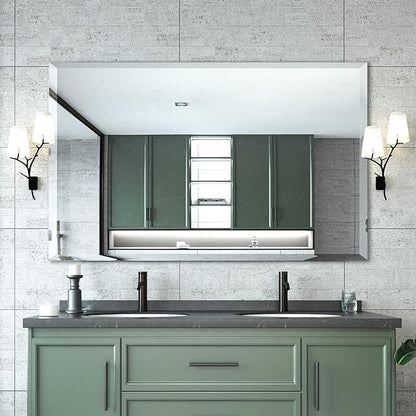 Mirrorons Beveled Mirror, Bathroom Mirrors for Wall 48" x 30", Frameless Rectangle Bathroom Mirror with Beveled Edge, Hangs Horizontally or Vertically