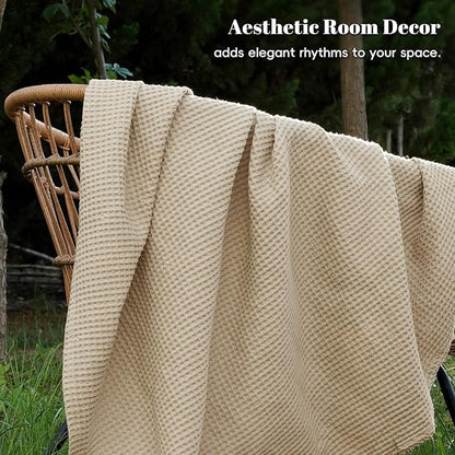 PHF 100% Cotton Waffle Weave Blanket Queen Size for Bed,Snag Proof Lightweight Breathable Throw for Couch,Great for Layering in Cold Weather,Machine Washable, Home Decor Gift-Khaki/Simply Taupe