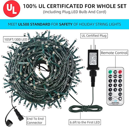 Orange Purple Halloween Lights Outdoor Indoor, 108FT 300 LED 2 Colors in 1 Christmas Lights, Fairy Lights, END to END Connect, Waterproof Halloween Decorations Decor Timer Remote (100% UL)