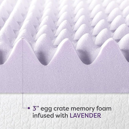 Best Price Mattress 3 Inch Egg Crate Memory Foam Mattress Topper with Soothing Lavender Infusion, CertiPUR-US Certified, Dorm Essentials, Full