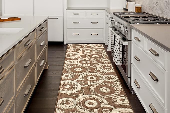 Custom Length Cut to Size Modern Farmhouse Carpet Runner Rug for Hallways, Non Slip Rubber Backed, 31 inch Wide X Customized Length, Geo Brown, 31 inch X 22 feet