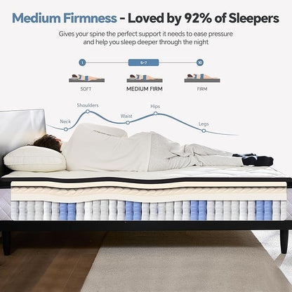 California King Mattress, 12 Inch Cal King Hybrid Mattress with Individual Pocket Spring & Memory Foam, Soft, Motion Isolation, Medium Firm Comfort for Pressure Relief, CertiPUR-US Certified