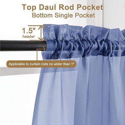 Chyhomenyc Royal Blue Sheer Curtains 96 inches Long 2 Panels, Light Filtering Soft Airy Solid Elegant Voile Window Treatment Drapes for Bedroom Living Room Wedding Party Decor, 42 Wx96 L, 8FT L