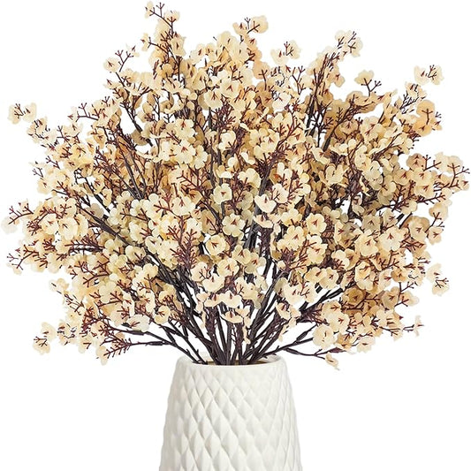 Uieke 6 Pcs Artificial Flowers Baby Breath Faux Champagne Artificial Gypsophila Bouquet Fake Silk Flowers Real Touch for Home Office Kitchen Wedding Wall DIY Room Farmhouse Décor