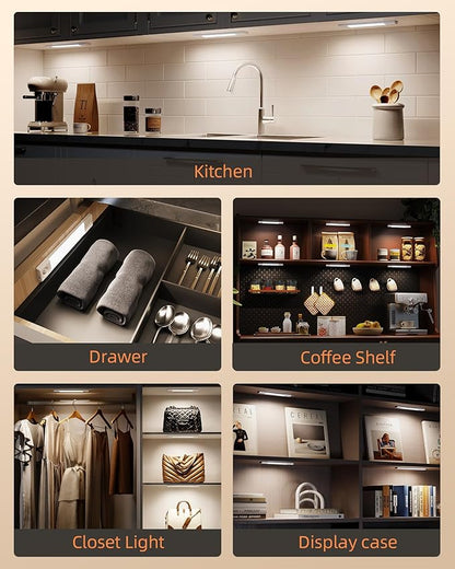 EZVALO Under Cabinet Lighting, Wireless Closet Lights, 50 LED Rechargeable Motion Sensor Light, Dimmable, 3 Color Temperatures, 11.8 inch Counter lights for Kitchen, Pantry, Bedroom, Wardrobe (3 Pack)