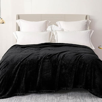 Exclusivo Mezcla Plush Fuzzy Fleece Bed Blanket Twin Size, Super Soft, Fluffy and Warm Blankets, Suitable for All Seasons (Black, 90x66 Inches)