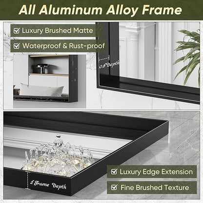 Suidia Bathroom Mirror, 60" x 40" Wall Mirror Metal Framed, Bathroom Vanity Mirror for Living Room Bedroom Bathroom Entryway, Black, Rect Corner Style