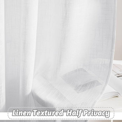 RYB HOME Semi Sheer Curtains 102 inches Long, White Light Filtering Half Privacy Window Curtains & Drapes for Bedroom Living Room, White, W 52 x L 102 inches, 2 Panels Set