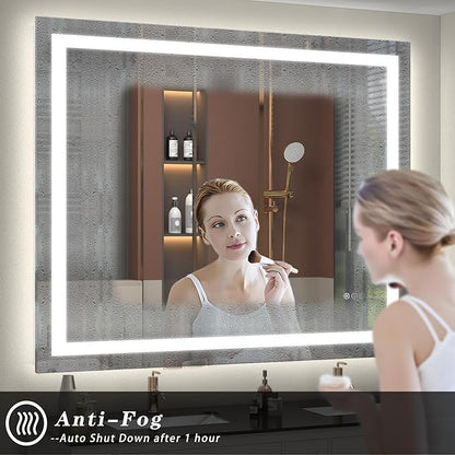 LED Lighted Bathroom Mirror 44x32, Dimmable Vanity Mirror with Lights, Anti-Fog, ETL Listed (Backlit and Front Lighted)