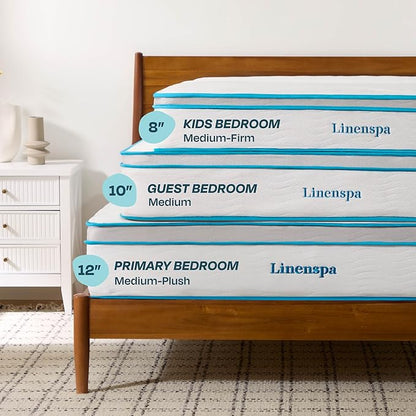 Linenspa 8 Inch Memory Foam and Spring Hybrid Mattress - Medium Firm Feel - Bed in a Box - Quality Comfort and Adaptive Support - Breathable - Cooling - Guest and Kids Bedroom - Twin Size