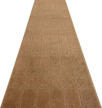Custom Size Modern Abstract Floor Carpet Runner Rug for Hallways, Slip Resistant Latex Rubber Backed, 31 inch Wide X Customized Length, Art Gold Tan, 31 inch X 13 feet