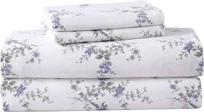 Laura Ashley - Flannel Sheets Twin Size, Anti-Pilling & Wrinkle Resistant Cotton, Touchably Soft for All-Season Comfort - Bed Sheets with Matching Pillowcase & Fitted Sheet (Jessika Lavender)