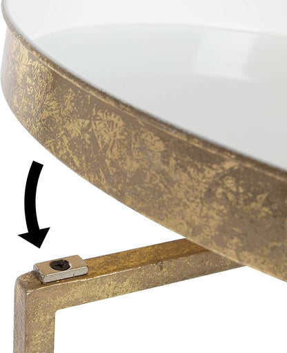 Kate and Laurel Celia Round Metal Foldable Tray Accent Table, White with Gold Base