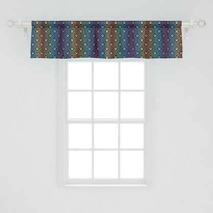 Ambesonne Dog Lover Window Valance Pack of 2, Paw Print Pattern Diamond Shaped Rhombus Shapes Design Geometric Arrangement, Rod Pocket Curtain Valances for Kitchen Bedroom, 42" X 12", Petrol Blue