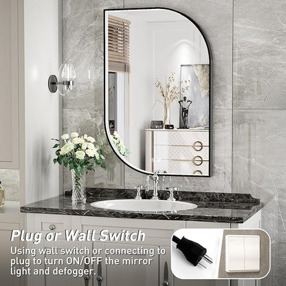 24X36 Inch LED Bathroom Mirror with Lights,Black Frame Lighted Irregular Wall Mirror,Asymmetrical Vanity Mirror,Anti-Fog,Dimmable