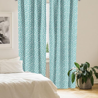 Ambesonne Turquoise Window Curtains, Retro Vintage 60s 50s Inspired Geometric Polka Dots Romantic Art Print, Lightweight Decor 2-Panel Set with Rod Pocket, Pair of - 28" x 84", White and Blue
