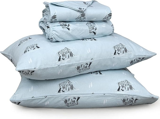 RUVANTI Flannel Sheets Queen Size - 100% Cotton Double Brushed Bed Sheets, Deep Pockets 16 Inches Queen Sheet Set, All Seasons Breathable & Extra Soft - Warm & Cozy, 4 Piece, Soul Dog