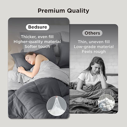 Bedsure Twin Comforter Set - 5 Pieces Reversible Dark Grey Bedding, Twin Size Bed Set for All Seasons, Bed in a Bag with Down Alternative Comforter, Sheets, Pillowcase & Sham