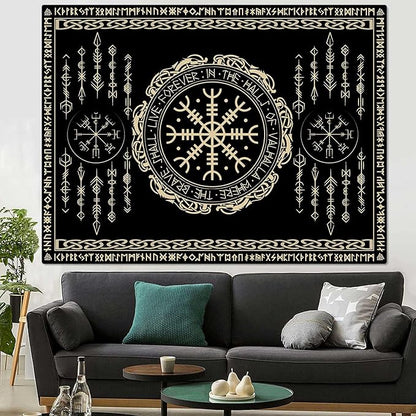 OSUNBD Nordic Vikings Tapestry Magical Runic Compass Wall Hanging Home Decor Vegvisir Runes Artwork Pagan Tapestry Art Hanging Decor Large Size 78.7”x59.1” for Bedroom Living Room Dorm