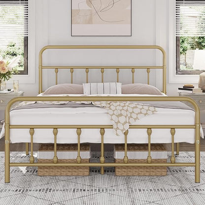 Yaheetech Classic Metal Platform Bed Frame Mattress Foundation with Victorian Style Iron-Art Headboard/Footboard/Under Bed Storage No Box Spring Needed Full Size Antique Gold