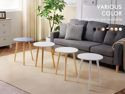 Apicizon Round Side Table, White Bedside Table Coffee End Table for Bedroom, Living Room, Small Spaces, Easy Assembly Nightstands with Natural Wood Legs, 16.5 x 20.5 Inches
