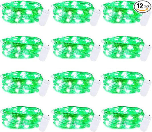 Brightown 12 Pack St. Patrick's Day LED Fairy Lights Battery Operated String Lights Waterproof Silver Wire 7 ft 20 LED Firefly Starry Moon Lights for DIY Wedding Party Bedroom Patio