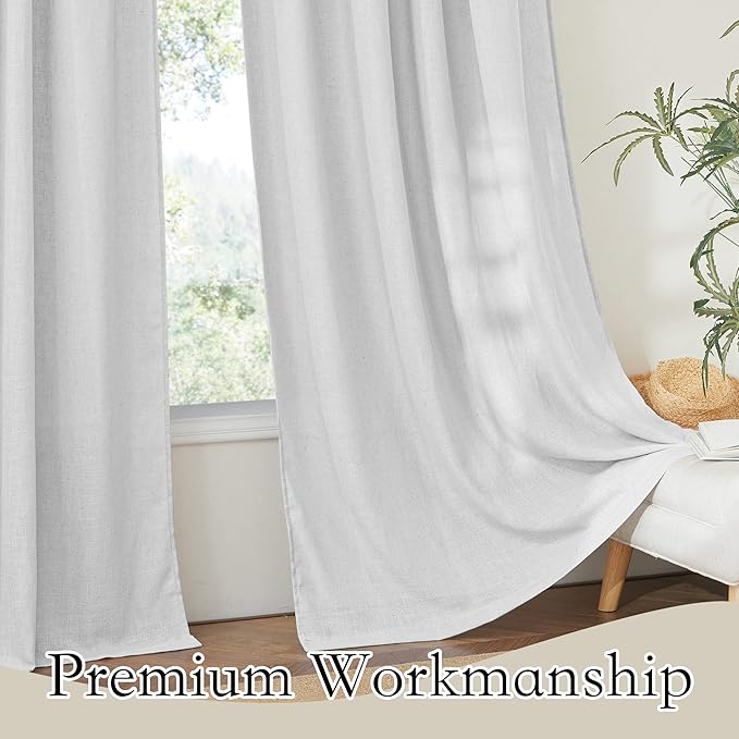 RYB HOME Grey Sheer Curtain Drapes for Bedroom, Soft & Durable Textured Fabric Semi Sheer Curtain Panel for Bedroom Home Office Foyer School Dorm, Dove Grey, Wide 52 x Long 63 per Panel, 1 Pair