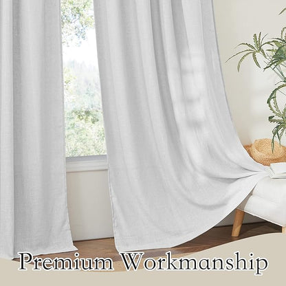 RYB HOME Sheer Linen Curtains - Soft Airy Vintage Flax Linen Fabric Soften Light Semi Transparent Drapes Shades for Living Room Farmhouse Boys Girls Bedroom, 2 Panels Set, Dove Grey, W 52 x L 108 inch