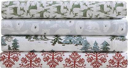 Eddie Bauer - Flannel Sheets Queen Size, Anti-Pilling & Wrinkle Resistant Cotton, Touchably Soft for All-Season Comfort - Bed Sheets with Matching Pillowcases & Fitted Sheet (Explorer Bears Grey)