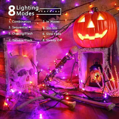 Brizled 2 Pack Purple & Orange Halloween Lights, 95.14ft 240 LED Halloween Lights String Connectable with Timer, 8 Modes Outdoor Orange Light, Plugin Mini Light for Tree Garden Indoor Decor