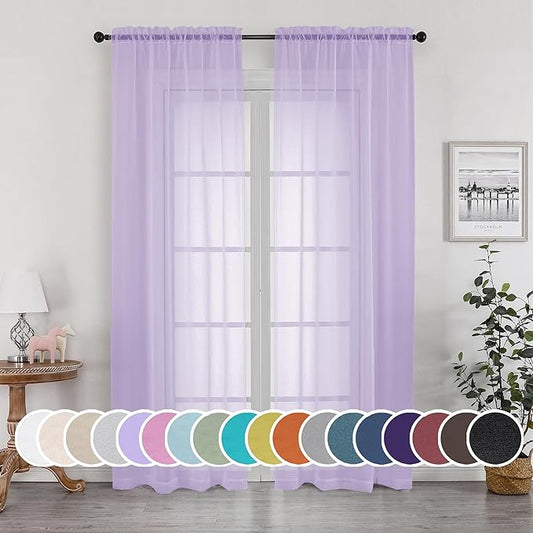 OWENIE Sheer Curtains 84 inches Long for Bedroom Living Room 2 Panels Set, Rod Pocket Soft Light Filtering Privacy Fimly Sheer Curtains & Drapes, Solid Purple Window Treatments, 42Wx84L