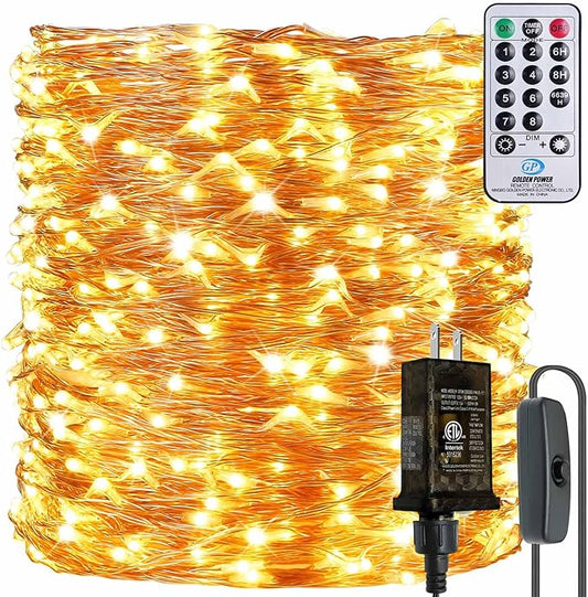 132 Feet 400 LEDs Copper Wire String Lights with Switch, Christmas Lights Indoor Decoration for Party Wedding Bedroom, Fairy Lights Plug in with Remote, 8 Scene Modes, Dimmable Warm White