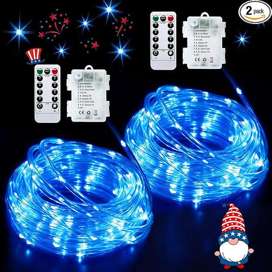 JMEXSUSS 2 Pack Battery Operated Rope Lights Outdoor Waterproof, Total 200LED 66ft 8 Mode/Remote Battery Christmas String Lights, Blue Pool Light for Trampoline Camping Balcony Garden Pool Decor