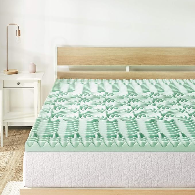 Mellow 1.5 Inch 5-Zone Memory Foam Mattress Topper, Calming Aloe Infusion, Dorm Essentials, Full